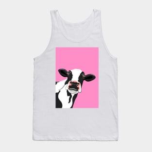 Black & White Cow Portrait on pink Tank Top